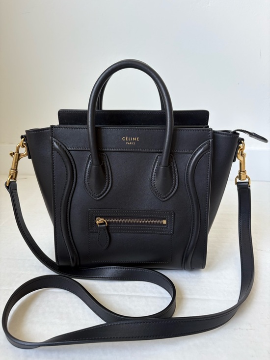 Celine Handbags - Celine Black Leather Luggage Nano Top Handle Bag Crossbody Gold Hardware Zip